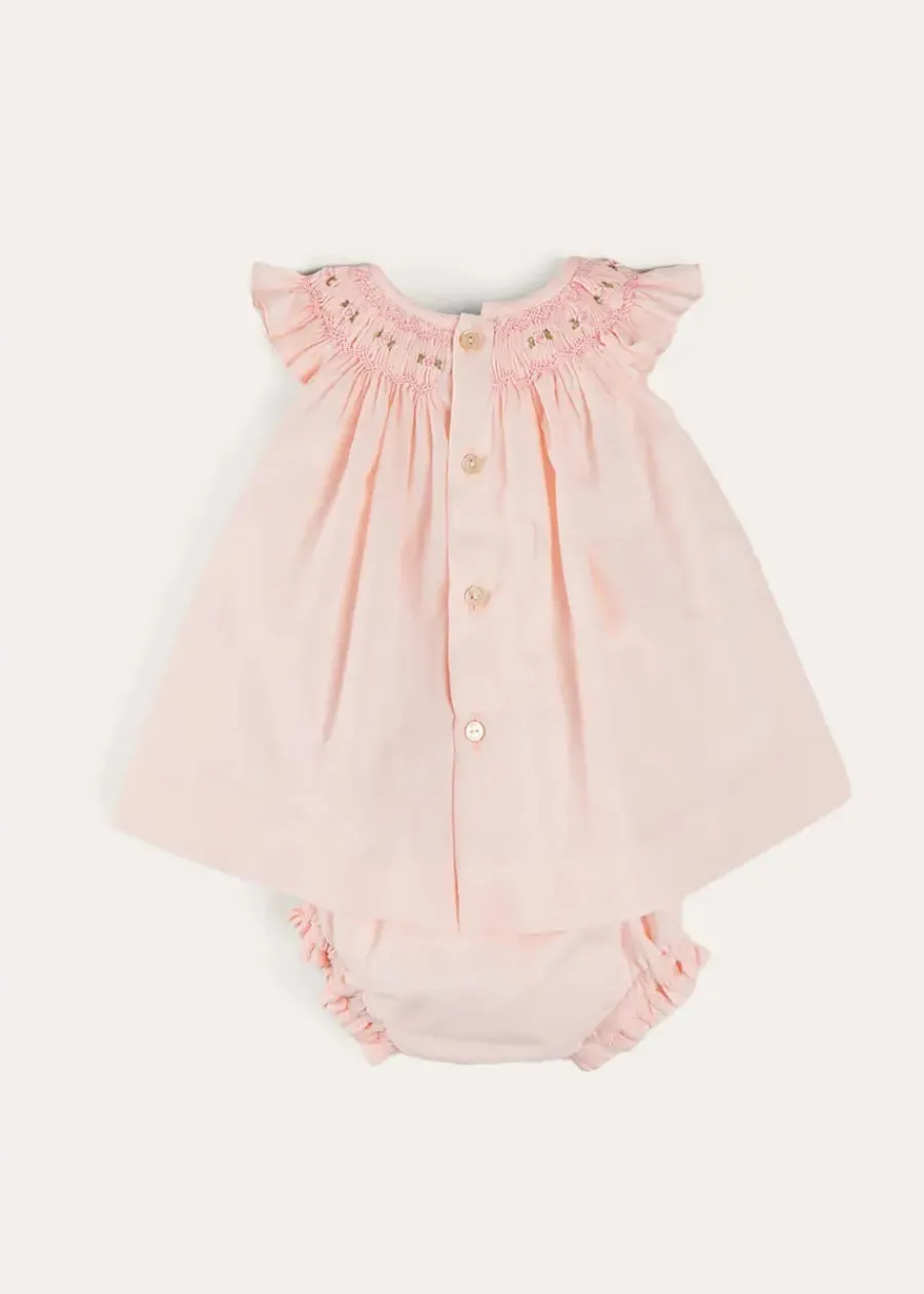 Pepa London Hand Smocked Sleeveless Dress With Bloomers in Pink (1-12mths)