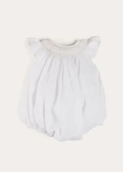 BOY Pepa London Hand Smocked Sleeveless Romper in White (3-18mths)