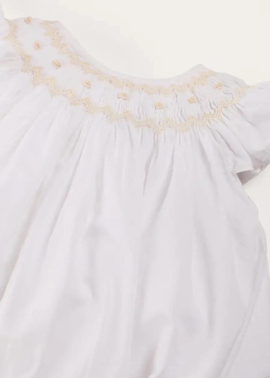 BOY Pepa London Hand Smocked Sleeveless Romper in White (3-18mths)