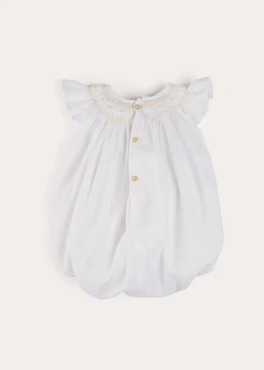BOY Pepa London Hand Smocked Sleeveless Romper in White (3-18mths)