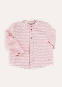 BOY Pepa London Hertford Striped Mao Collar Long Sleeve Shirt in Coral (12mths-10yrs)
