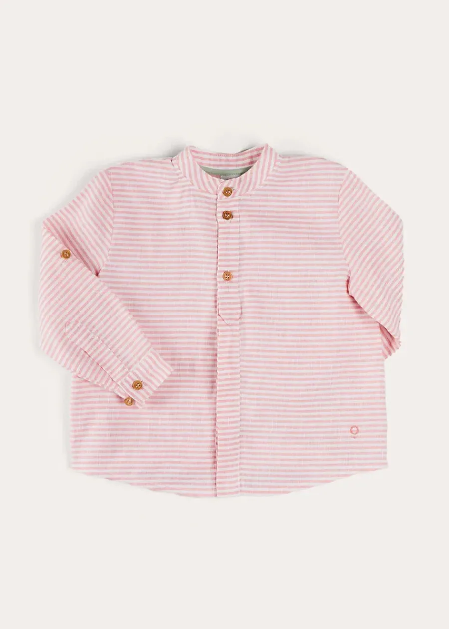 BOY Pepa London Hertford Striped Mao Collar Long Sleeve Shirt in Coral (12mths-10yrs)