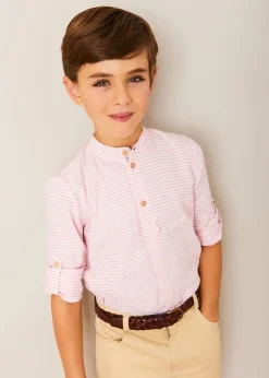 BOY Pepa London Hertford Striped Mao Collar Long Sleeve Shirt in Coral (12mths-10yrs)