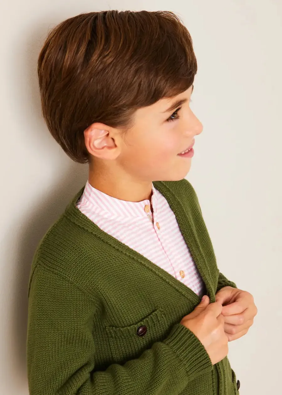 BOY Pepa London Hertford Striped Mao Collar Long Sleeve Shirt in Coral (12mths-10yrs)