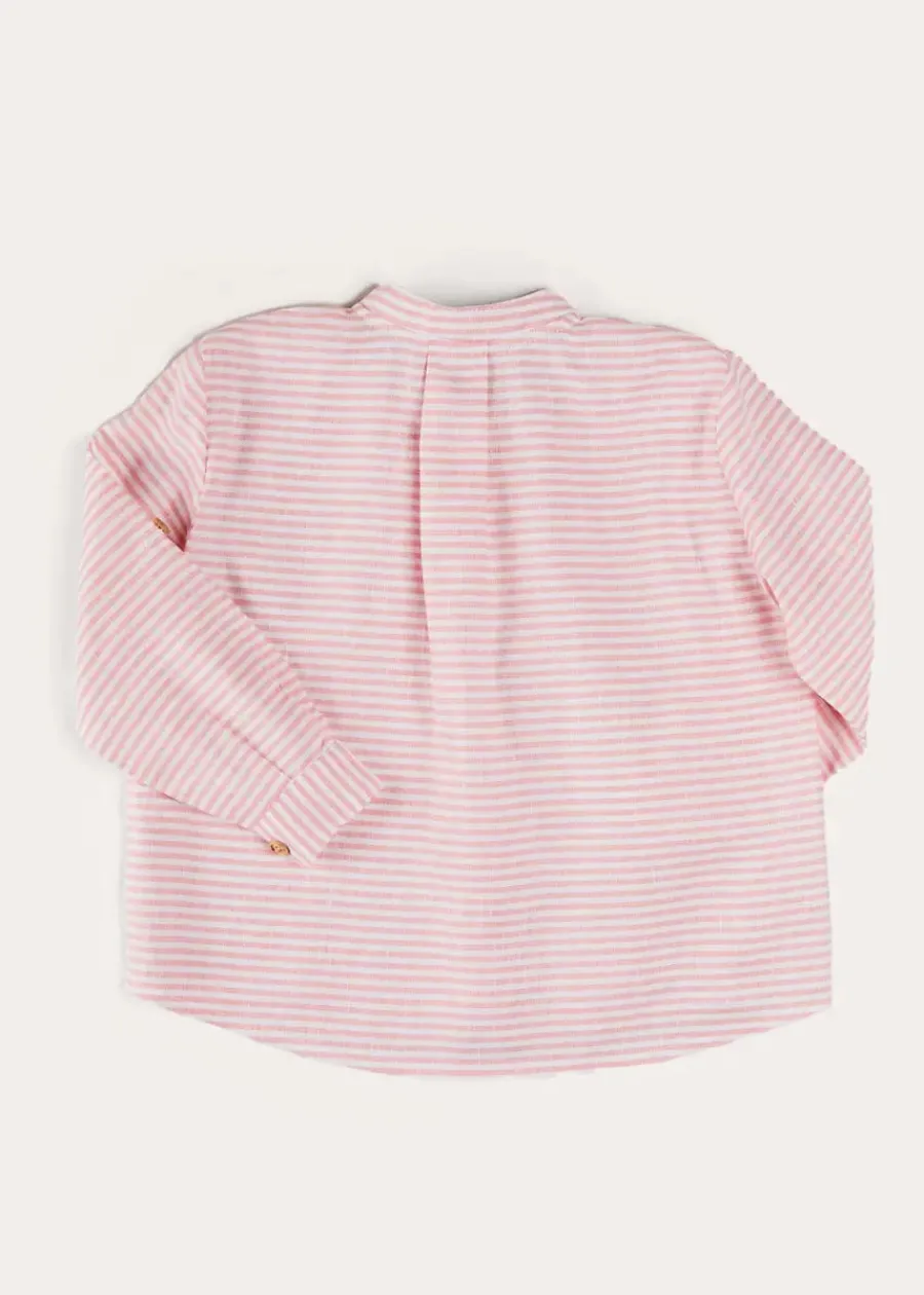 BOY Pepa London Hertford Striped Mao Collar Long Sleeve Shirt in Coral (12mths-10yrs)