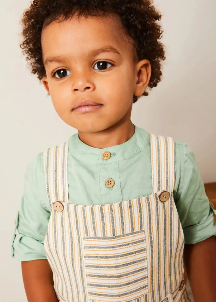 BOY Pepa London Holland Striped Pocket Front Dungarees in Green (18mths-4yrs)