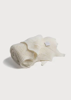 BOY Pepa London Intricate Openwork Fine Merino Wool Shawl in Cream