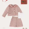 Pepa London Iris Jacquard Statement Collar Jacket in Red (4-12yrs) | Iris Jacquard Button Detail Shorts in Red (4-12yrs) | Piculina Trim Top in White (2-10yrs) | Leather Mary Jane Shoes in Pink (24-34EU) | Plain Linen Hairband in Red | Celebration Short Socks with Ruffle- Cream (0mths-10yrs) | The Beauty & The Beast Book