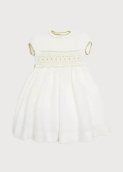 Pepa London Ivory Hand Smocked Occasion Dress with Green Details (6mths-8yrs)