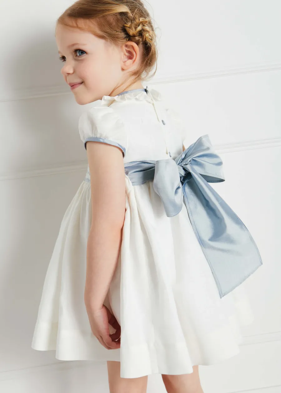 Pepa London Ivory Hand Smocked Occasion Dress with Blue Details (6mths-8yrs)