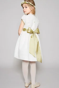 Pepa London Ivory Hand Smocked Occasion Dress with Green Details (6mths-8yrs)