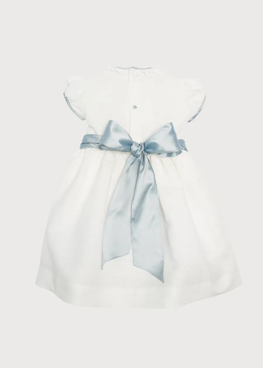 Pepa London Ivory Hand Smocked Occasion Dress with Blue Details (6mths-8yrs)