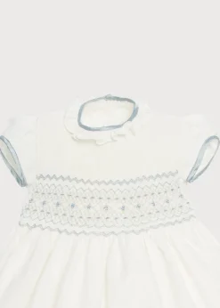 Pepa London Ivory Hand Smocked Occasion Dress with Blue Details (6mths-8yrs)