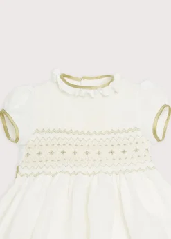 Pepa London Ivory Hand Smocked Occasion Dress with Green Details (6mths-8yrs)