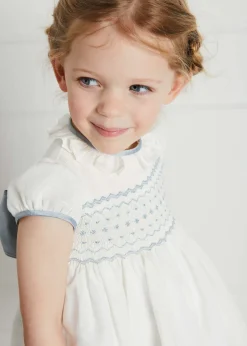 Pepa London Ivory Hand Smocked Occasion Dress with Blue Details (6mths-8yrs)