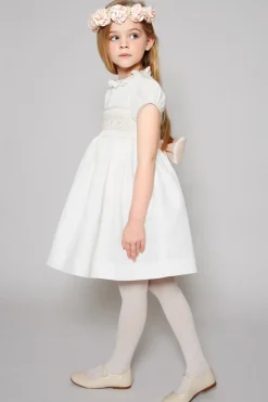 Pepa London Ivory Hand Smocked Occasion Dress with Pink Details (6mths-10yrs)