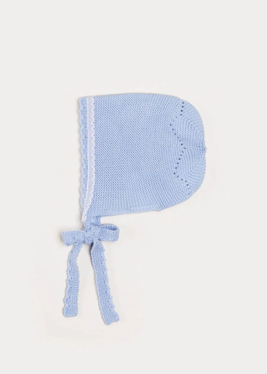BOY Pepa London Lace Detail Knitted Bonnet in Blue (1-6mths)