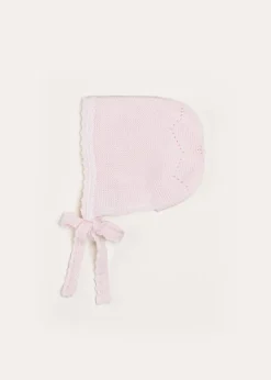 BOY Pepa London Lace Detail Knitted Bonnet in Pink (1-12mths)