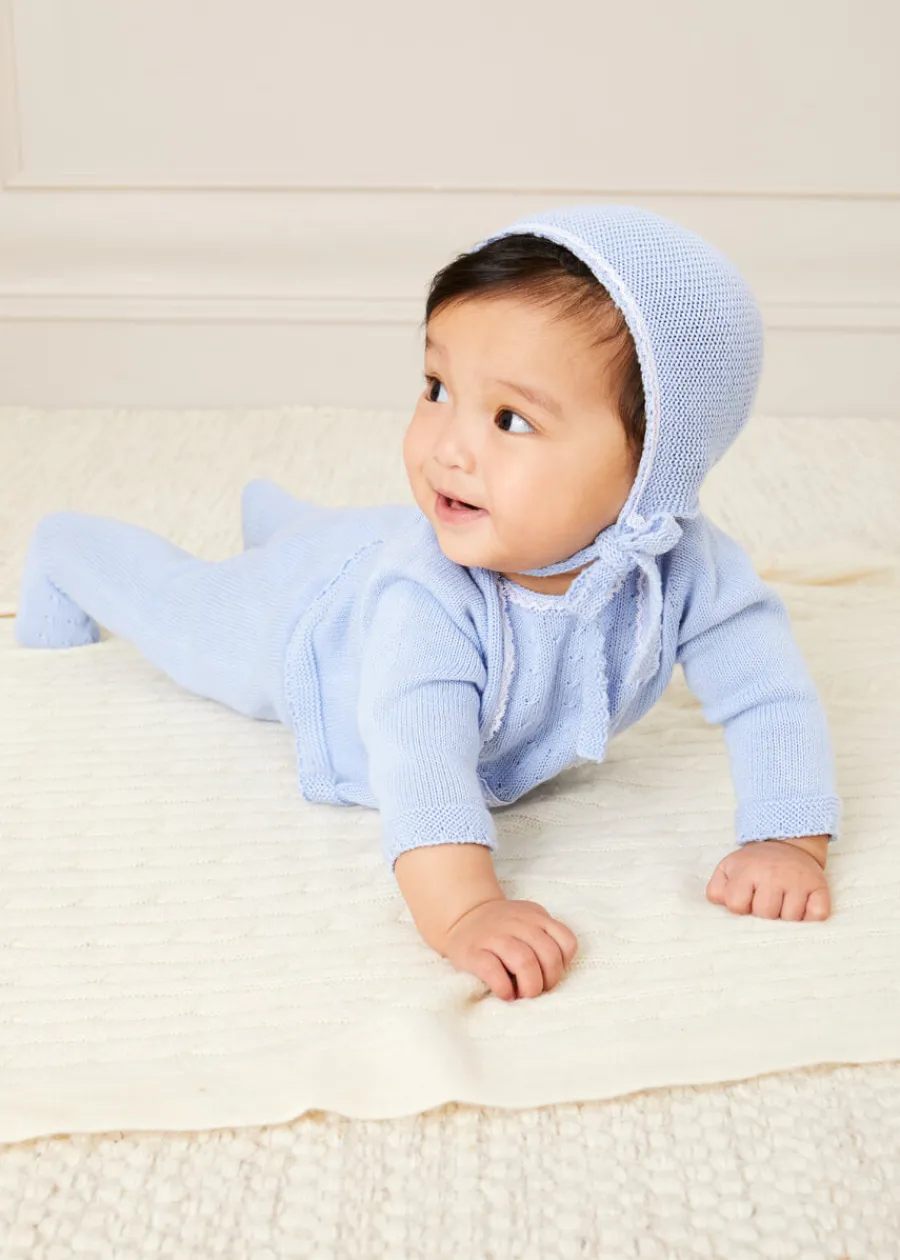 BOY Pepa London Lace Detail Knitted Bonnet in Blue (1-6mths)
