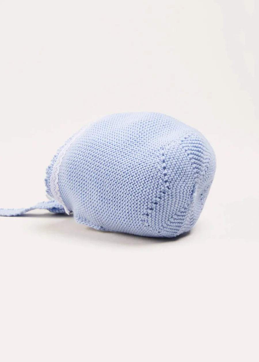 BOY Pepa London Lace Detail Knitted Bonnet in Blue (1-6mths)