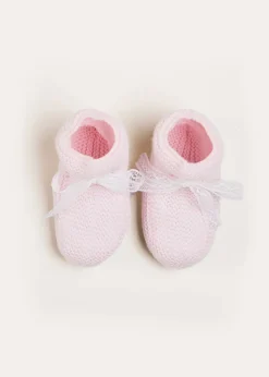 BOY Pepa London Lace Detail Knitted Booties in Pink