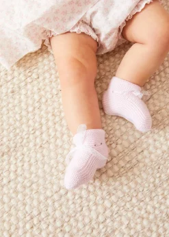 BOY Pepa London Lace Detail Knitted Booties in Pink
