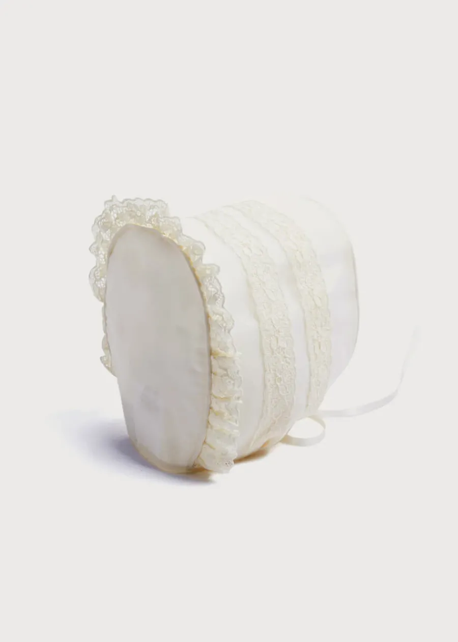 BOY Pepa London Lace Trim Bonnet in Ivory (3mths-2yrs)