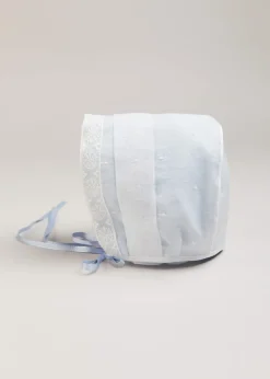BOY Pepa London Lace Trim Embroidered Bonnet in Pale Blue (3mths-2yrs)