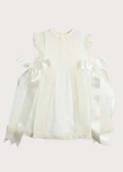 Pepa London Lace Trim Fine Pleated Dress in Ivory (3mths-5yrs)