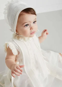Pepa London Lace Trim Fine Pleated Dress in Ivory (3mths-5yrs)