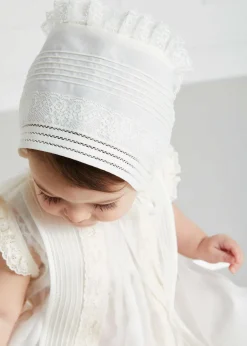 Pepa London Lace Trim Fine Pleated Dress in Ivory (3mths-5yrs)