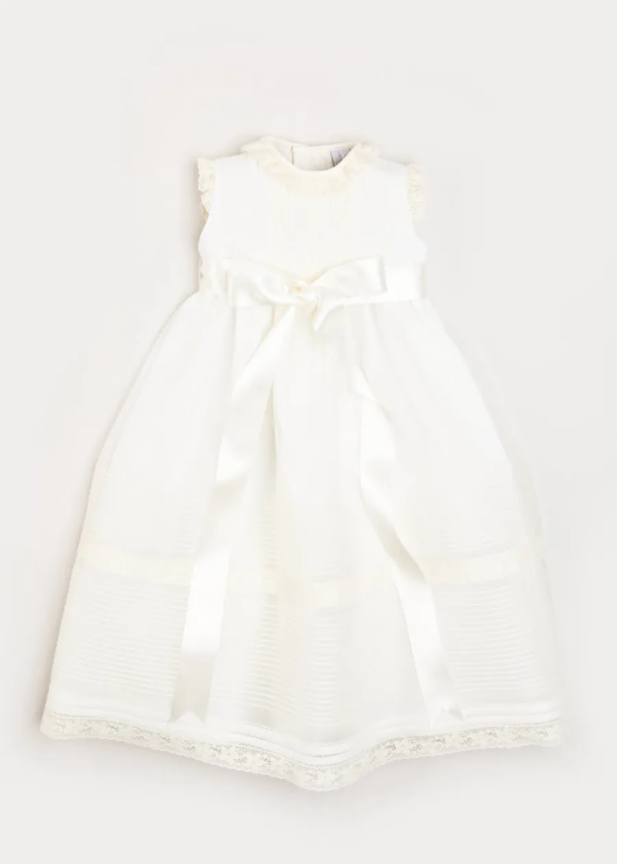 Pepa London Lace Trim Fine Pleated Gown in Ivory (6-12mths)
