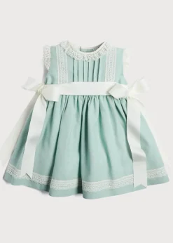 Pepa London Lace Trim Ivory Bow Dress in Teal (6mths-5yrs)