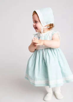 Pepa London Lace Trim Ivory Bow Dress in Teal (6mths-5yrs)