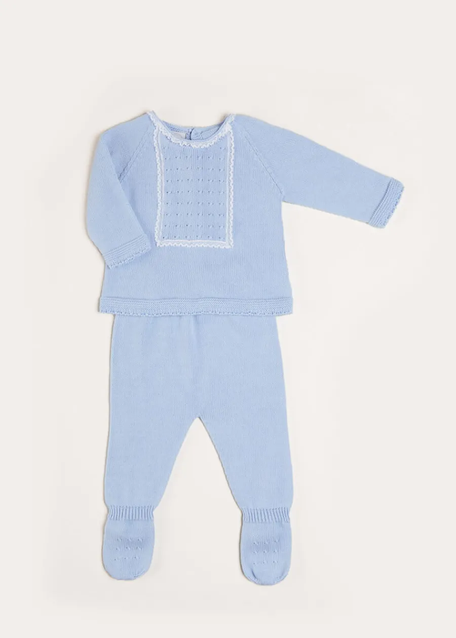 BOY Pepa London Lace Trim Knitted Set in Blue (1-12mths)