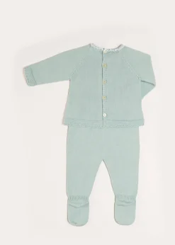 BOY Pepa London Lace Trim Knitted Set in Green (1-12mths)
