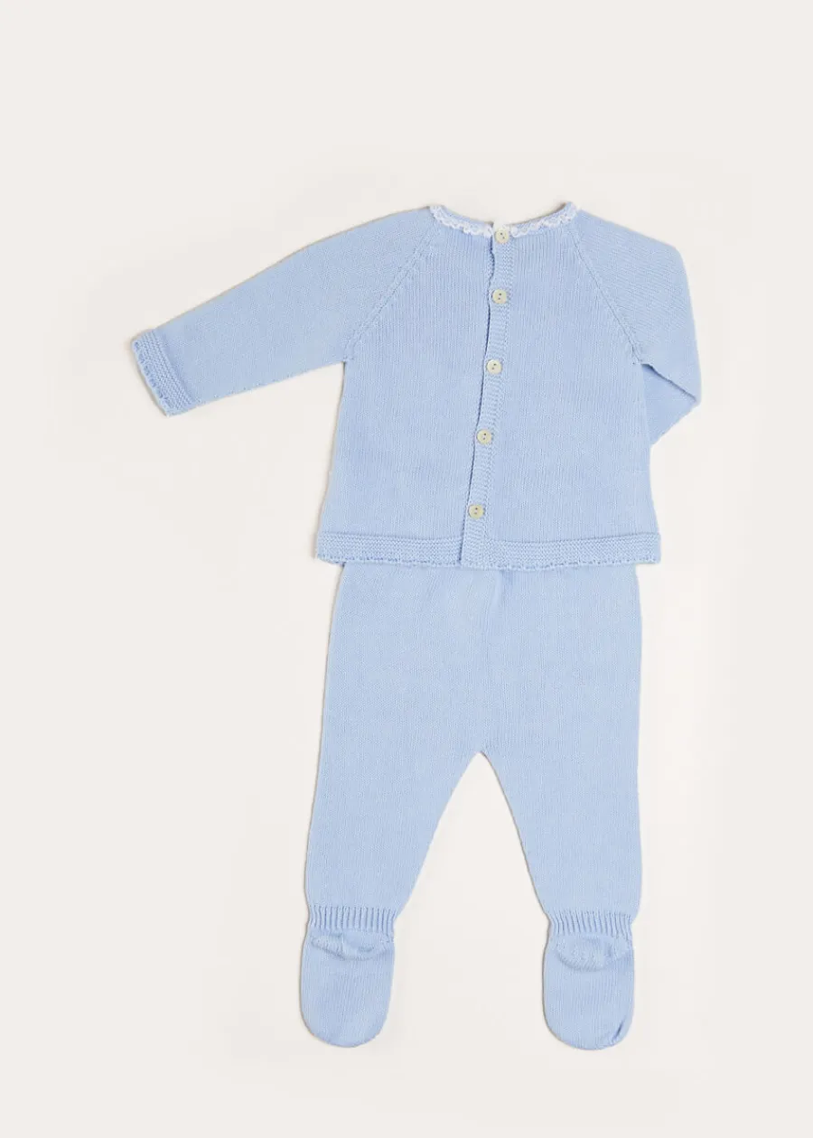 BOY Pepa London Lace Trim Knitted Set in Blue (1-12mths)