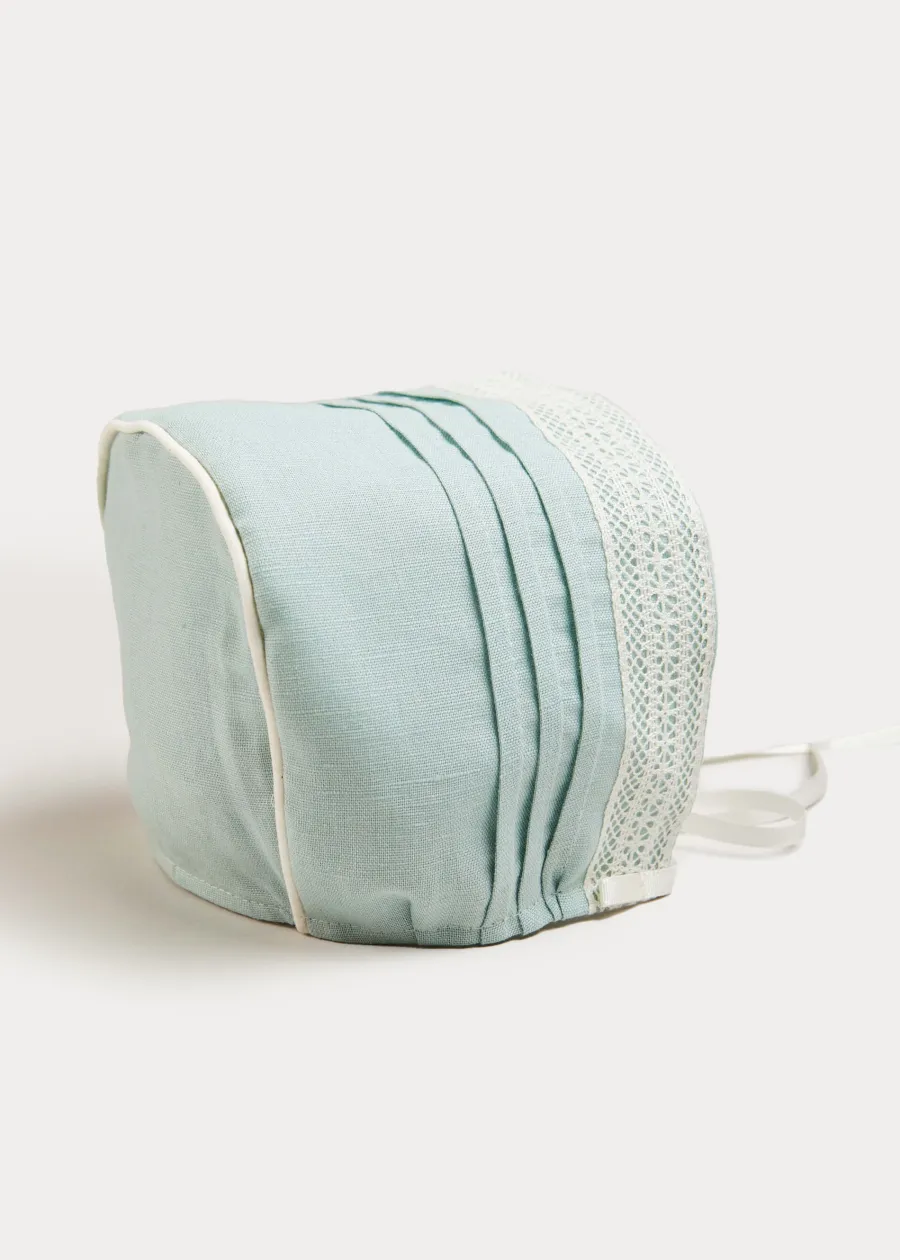 BOY Pepa London Lace Trim Linen Bonnet in Teal (3mths-2yrs)