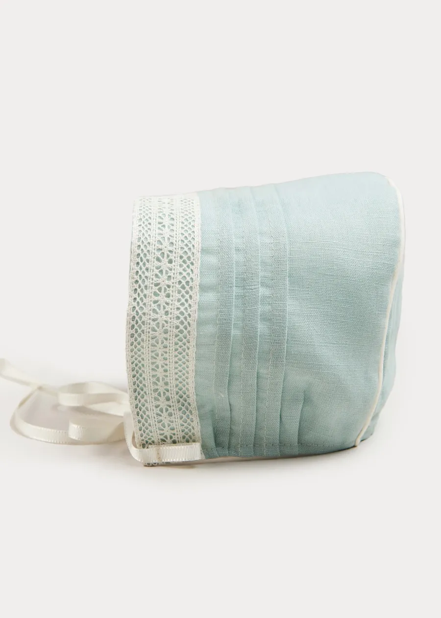 BOY Pepa London Lace Trim Linen Bonnet in Teal (3mths-2yrs)