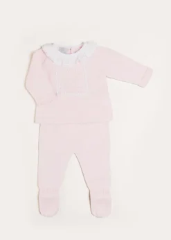 Pepa London Lace Trim Ruffle Collar Knitted Set in Pink (1-12mths)