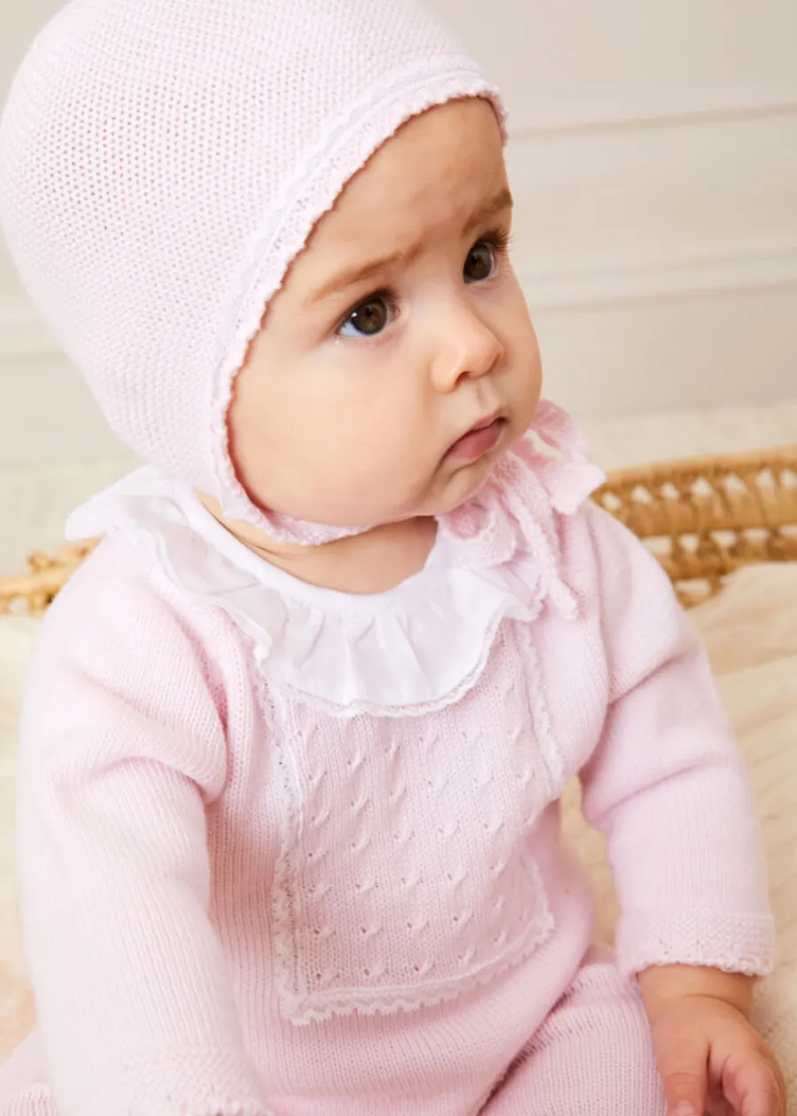 Pepa London Lace Trim Ruffle Collar Knitted Set in Pink (1-12mths)