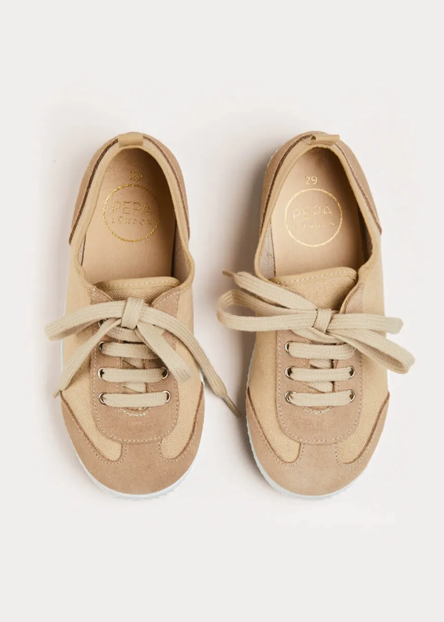 BOY Pepa London Lace Up Plimsolls in Taupe (24-35EU)