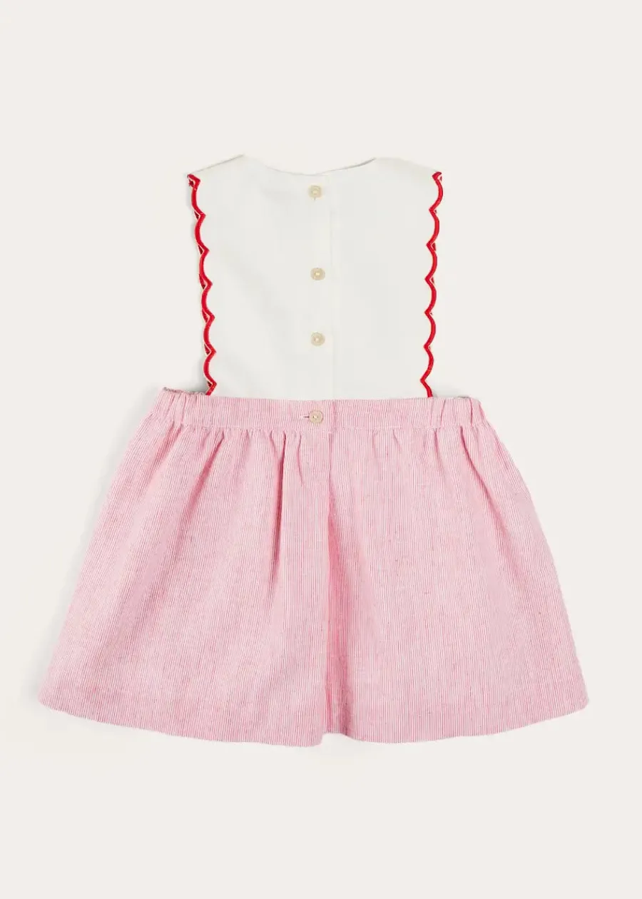 Pepa London Lawrence Striped Boat Embroidered Scallop Detail Pinafore Skirt in Red (18mths-4yrs)