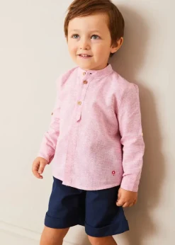 BOY Pepa London Lawrence Striped Mao Collar Long Sleeve Shirt in Red (18mths-10yrs)