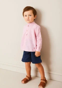 BOY Pepa London Lawrence Striped Mao Collar Long Sleeve Shirt in Red (18mths-10yrs)