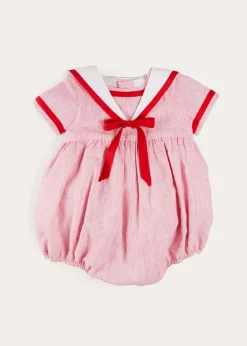 Pepa London Lawrence Striped Mariner Collar Short Sleeve Romper in Red (6mths-3yrs)