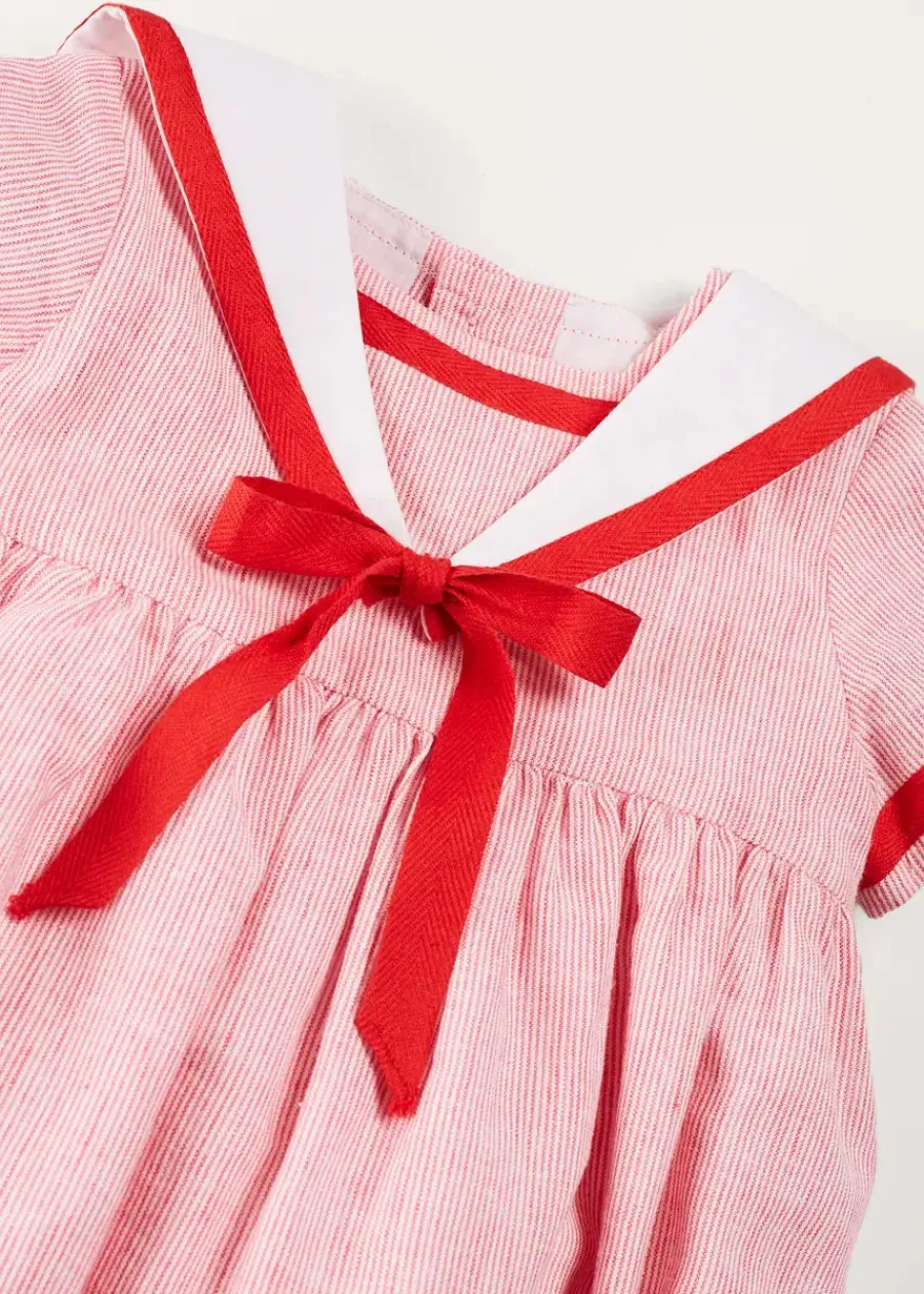 Pepa London Lawrence Striped Mariner Collar Short Sleeve Romper in Red (6mths-3yrs)