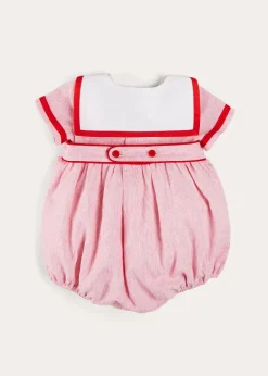 Pepa London Lawrence Striped Mariner Collar Short Sleeve Romper in Red (6mths-3yrs)