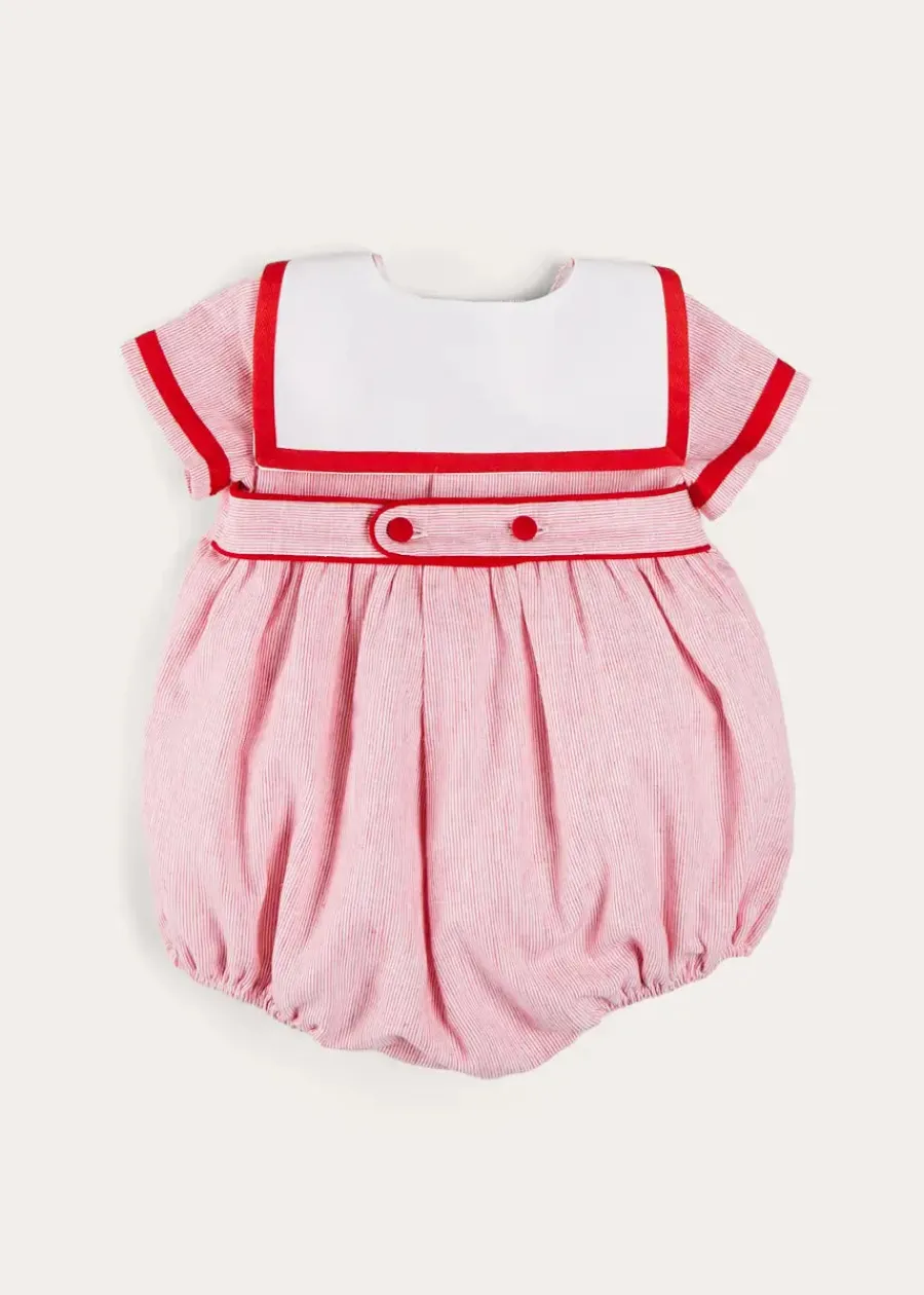 Pepa London Lawrence Striped Mariner Collar Short Sleeve Romper in Red (6mths-3yrs)