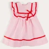 Pepa London Lawrence Striped Ruffle Bib Sleeveless Dress in Red (12mths-8yrs)
